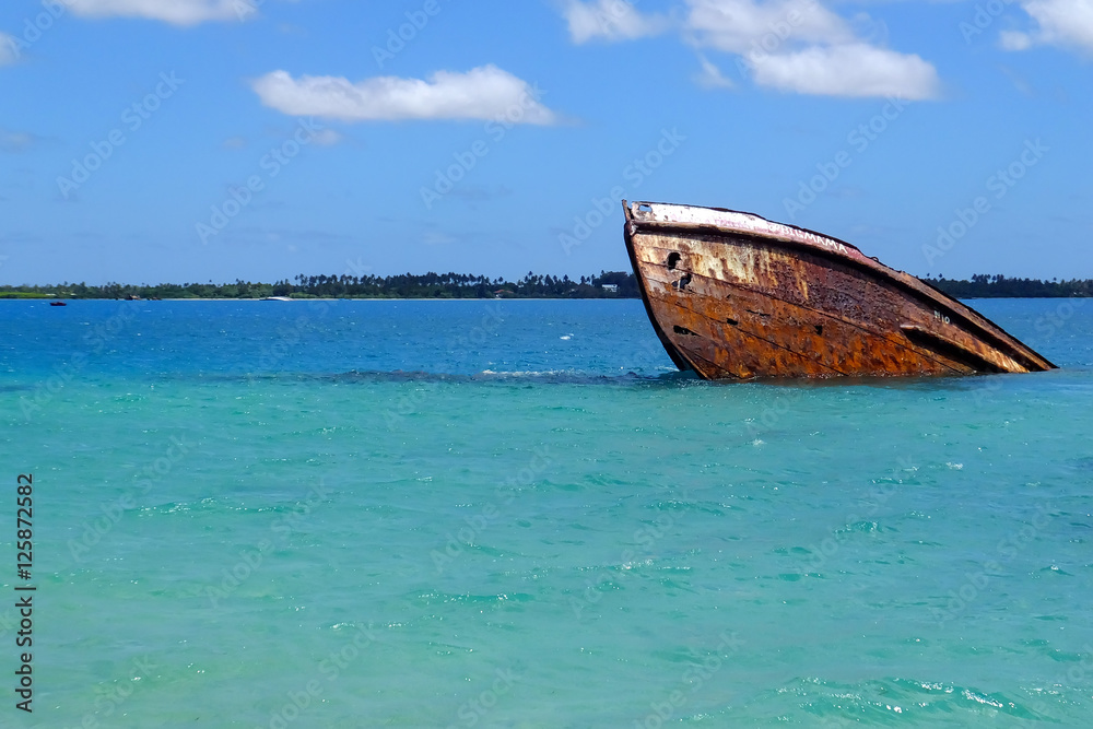 Shipwreck off the coast of Pangaimotu island near Tongatapu isla