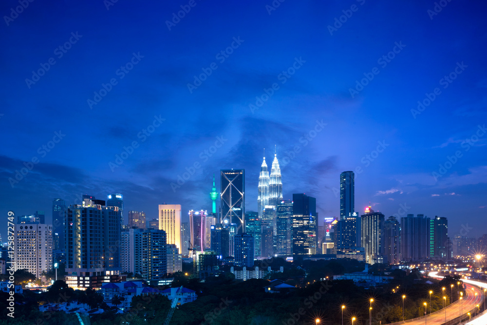 Kuala lumpur skyline at dusk, Malaysia cityscape
