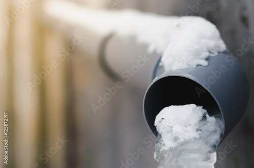 Frozen Rain Water Draining Gutter Downpipe