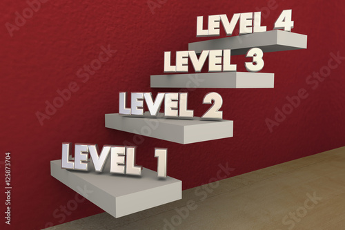 Obraz na plátně Levels Steps Stairs 1 to 4 Rising Climbing Higher 3d Illustratio
