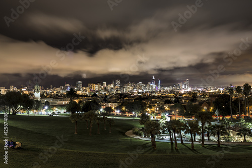 San Francisco skyline at night from Dolores Park