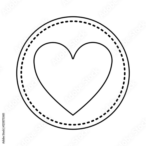 silhouette of circle with heart shape icon inside over white background. vector illustration