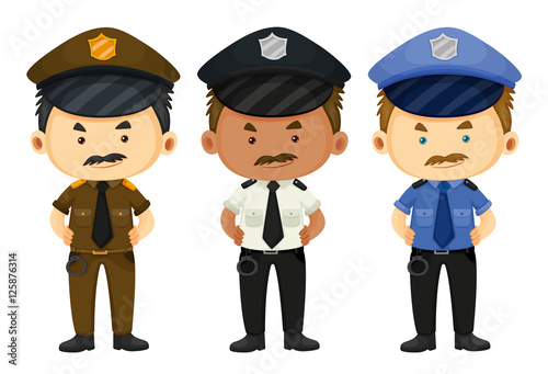 Policeman in three different uniforms