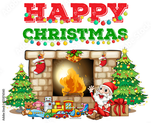 Christmas theme with Santa at fireplace