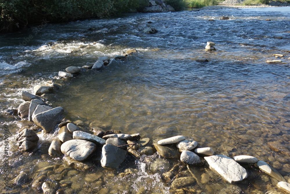 Obraz premium River Shopurka. The mountain river in the Carpathian region. Transcarpathia