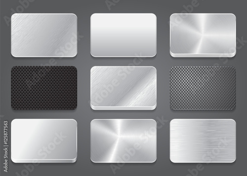 Card icons with metal background. Platinum button icons set. photo