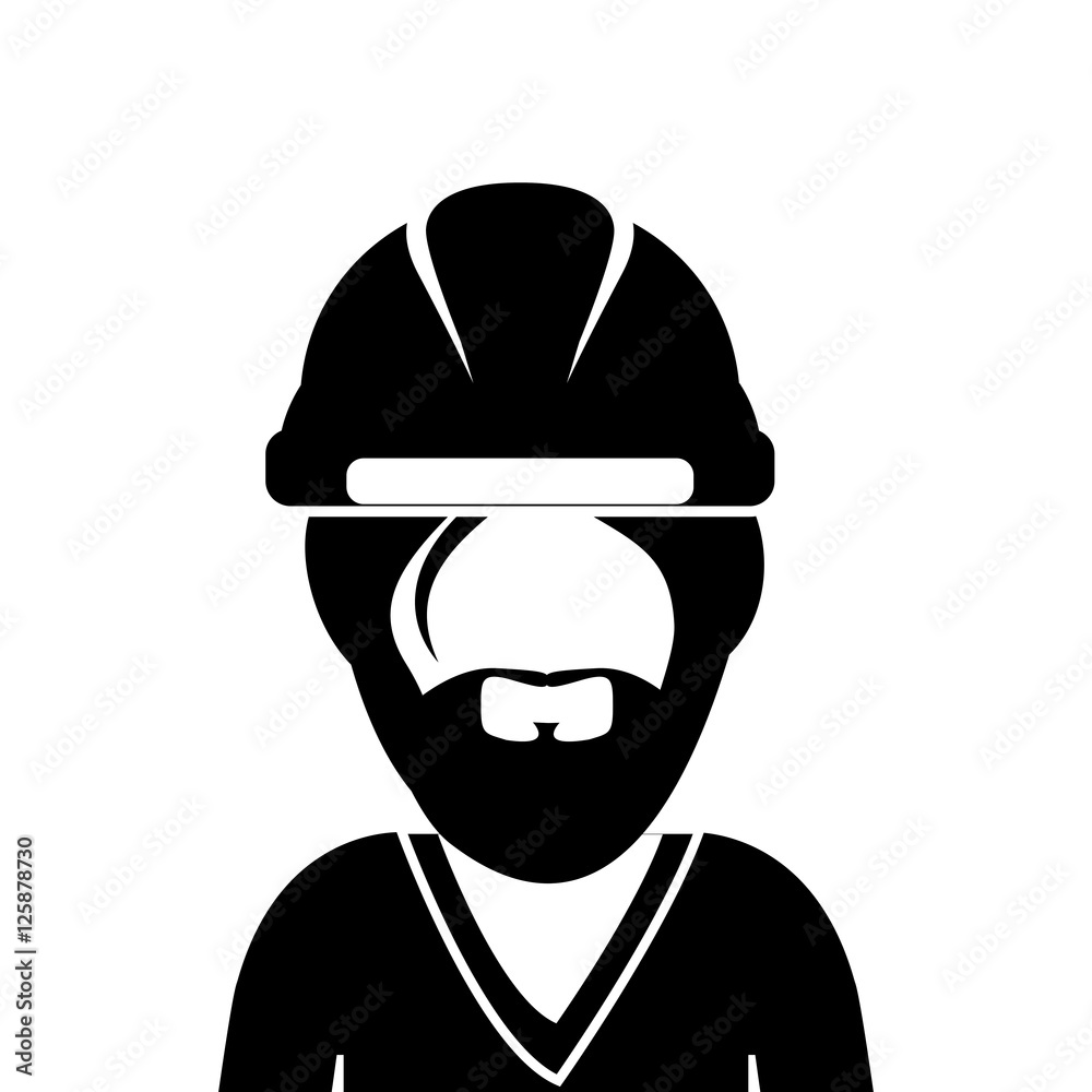 silhouette of industrial worker with helmet protection over white background. vector illustration