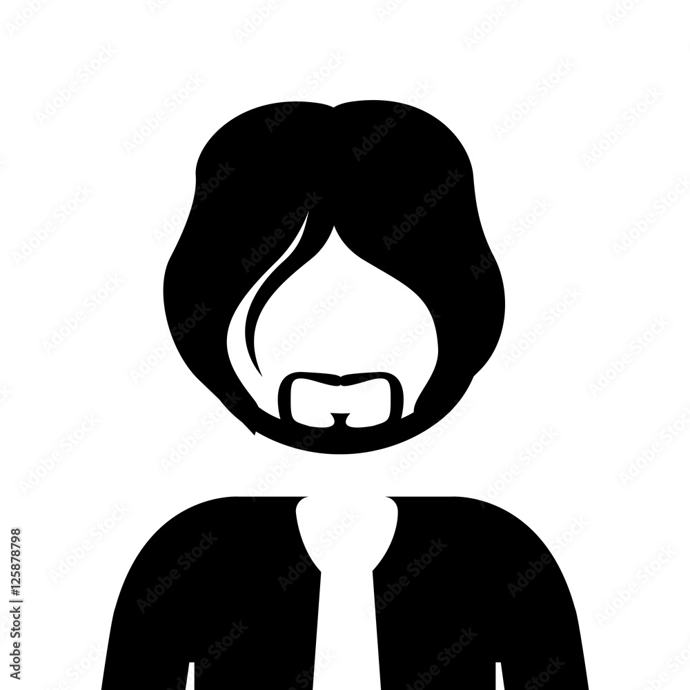 silhouette of avatar man with beard and black jacket over white ...