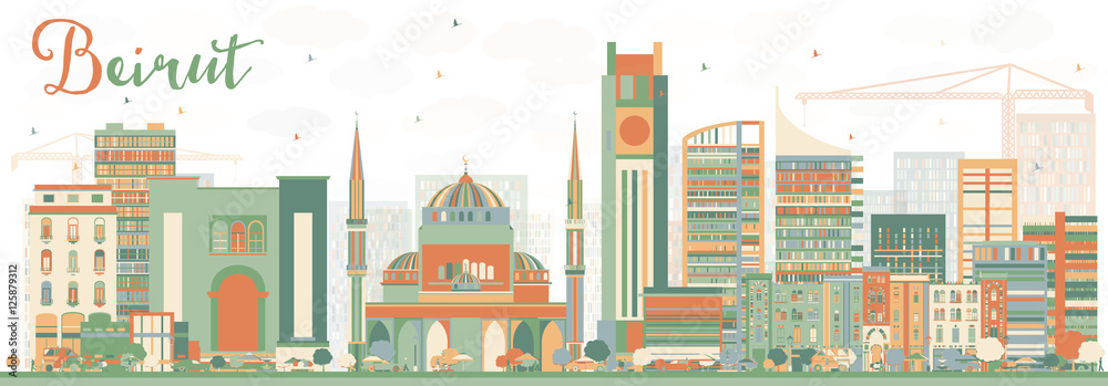Naklejka premium Streszczenie panoramę Bejrutu z kolorowymi budynkami.