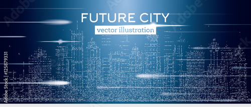 Big city with neon skyscrapers and flash.
