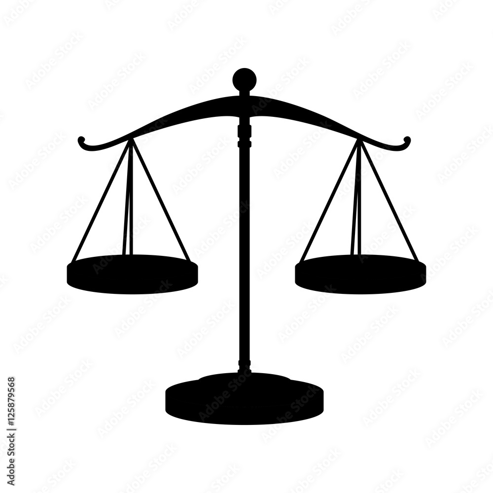 silhouette of scale of justice law icon over white background. vector ...