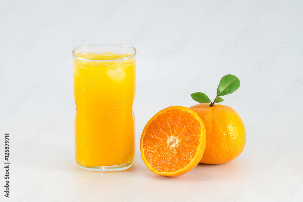 Orange juice and slices of orange isolated on white Orange juice and slices of orange isolated on white