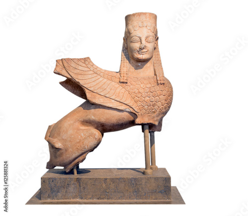 Marble statue of a sphinx, found at Spata, Attica, Greece (570-550 B.C.)