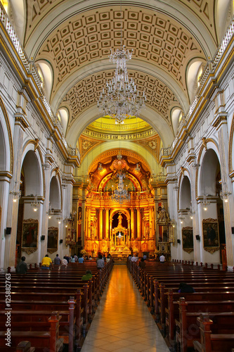 Interior of Saint Peter Church in Lima, Peru