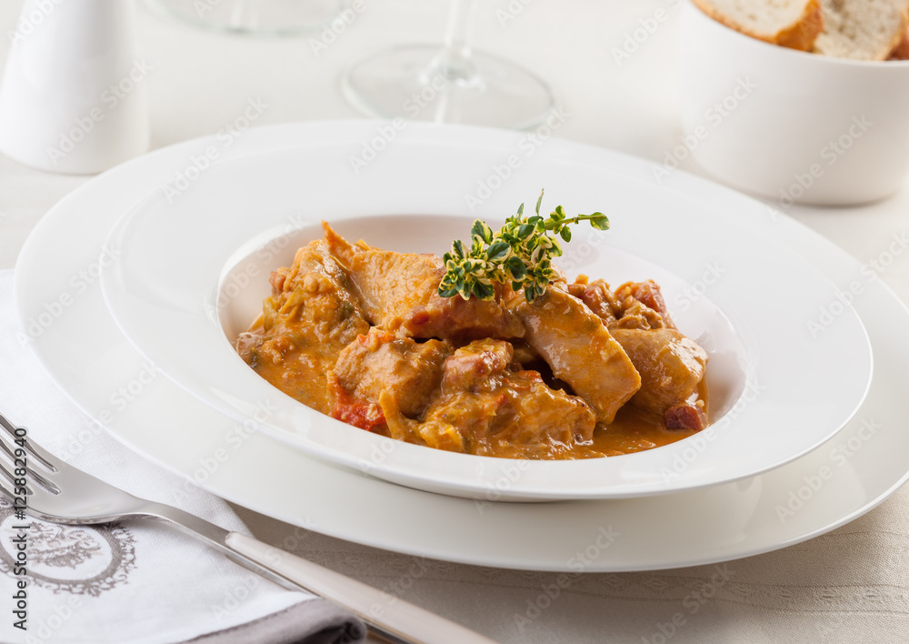 Chicken goulash, typical from Hungary Chicken goulash, typical from Hungary