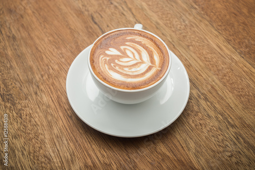 coffee on wood background.