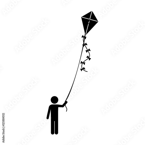 silhouette of boy flying a kite with bowties over white background. vector illustration