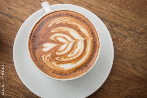 coffee on wood background.