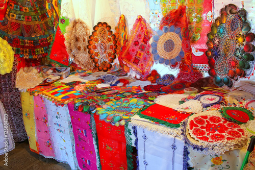 Display of nanduti at the street market in Asuncion, Paraguay