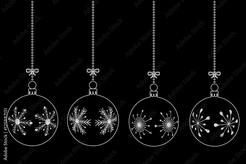 vector set of white christmas balls on black background, isolated ...