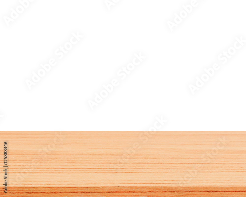 Empty wooden table top isolated on white background for display montage your products