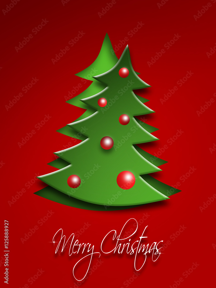 Green Christmas tree with balls on red background Green Christmas tree with balls on red background