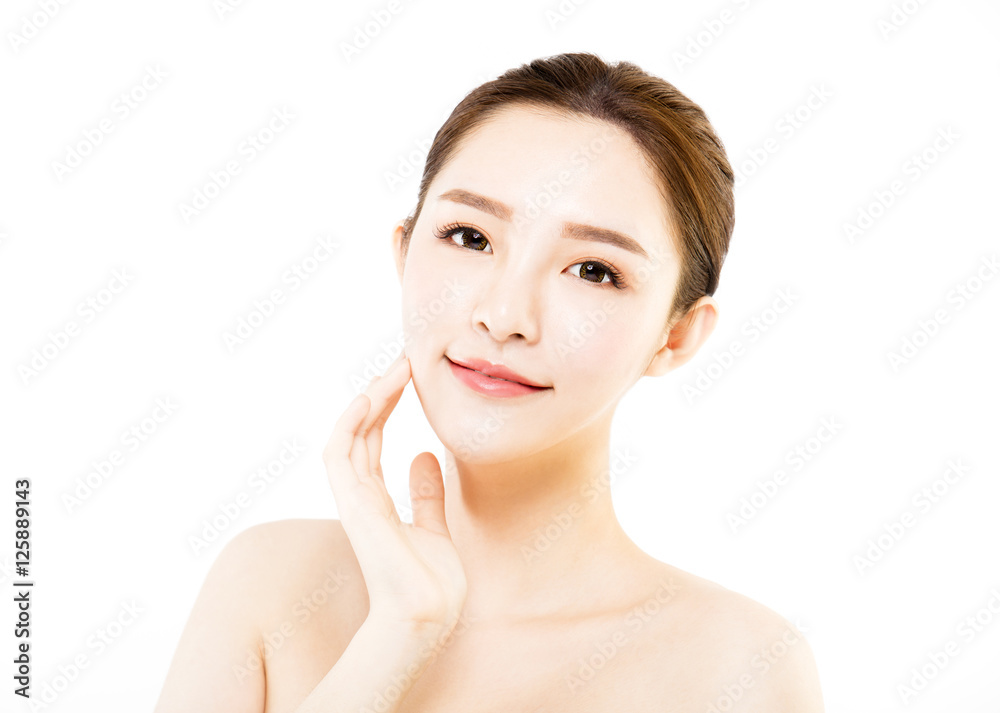 closeup   young  woman face isolated on white