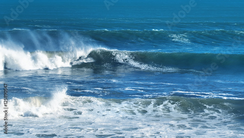 Blue clear ocean wave background panoramic view © mbolina