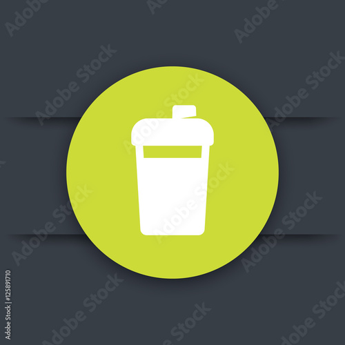 Sport shaker icon, nutrition for gym, fitness training, round flat pictogram