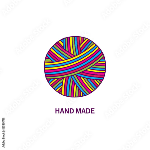 Colorful ball of yarn. Logo creation and hand made. Vector illustration.