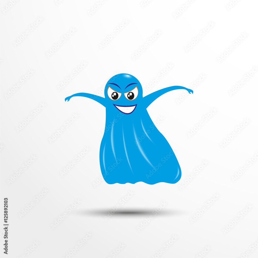 Blue cheerful ghost. Vector illustration of an animated style. Blue cheerful ghost. Vector illustration of an animated style.