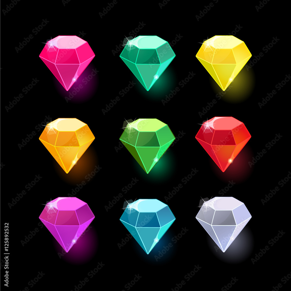 Set of cartoon different color crystals Set of cartoon different color crystals