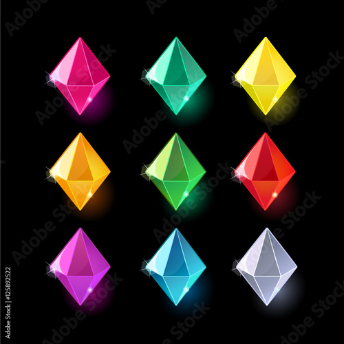 Set of cartoon different color crystals,gemstones,