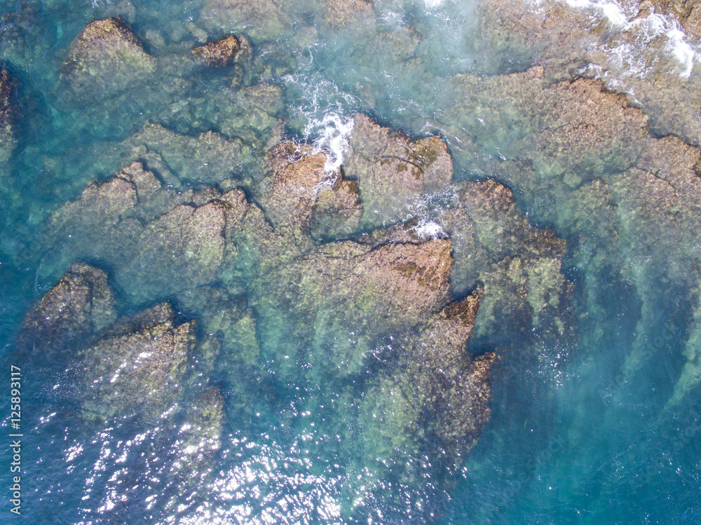 Rocky shore aerial view