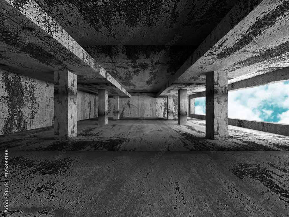 Concrete architecture background. Abstract empty room with sky Concrete architecture background. Abstract empty room with sky