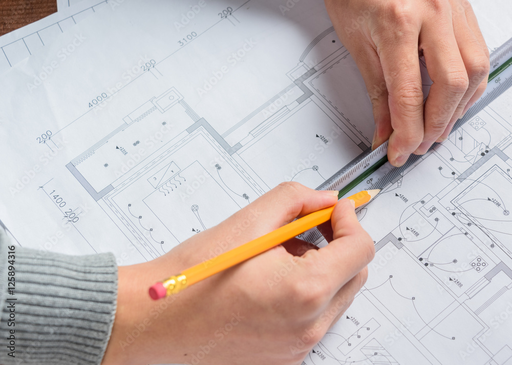 detail shot of Architectural blueprints. detail shot of Architectural blueprints.
