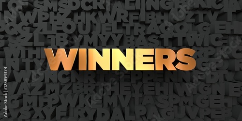 Winners - Gold text on black background - 3D rendered royalty free stock picture. This image can be used for an online website banner ad or a print postcard. photo