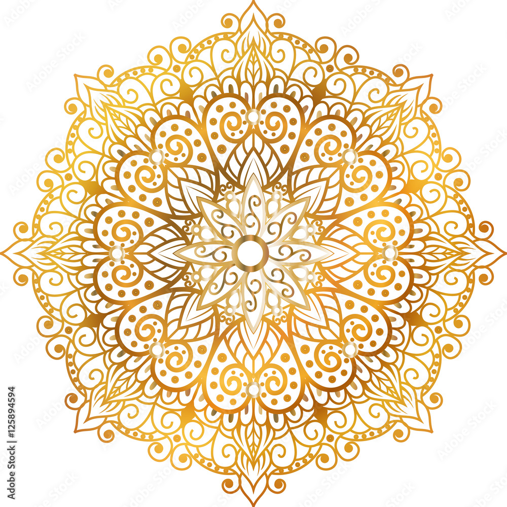 Template Gold mandala vector circle of zentangle hand drawn, mandala design