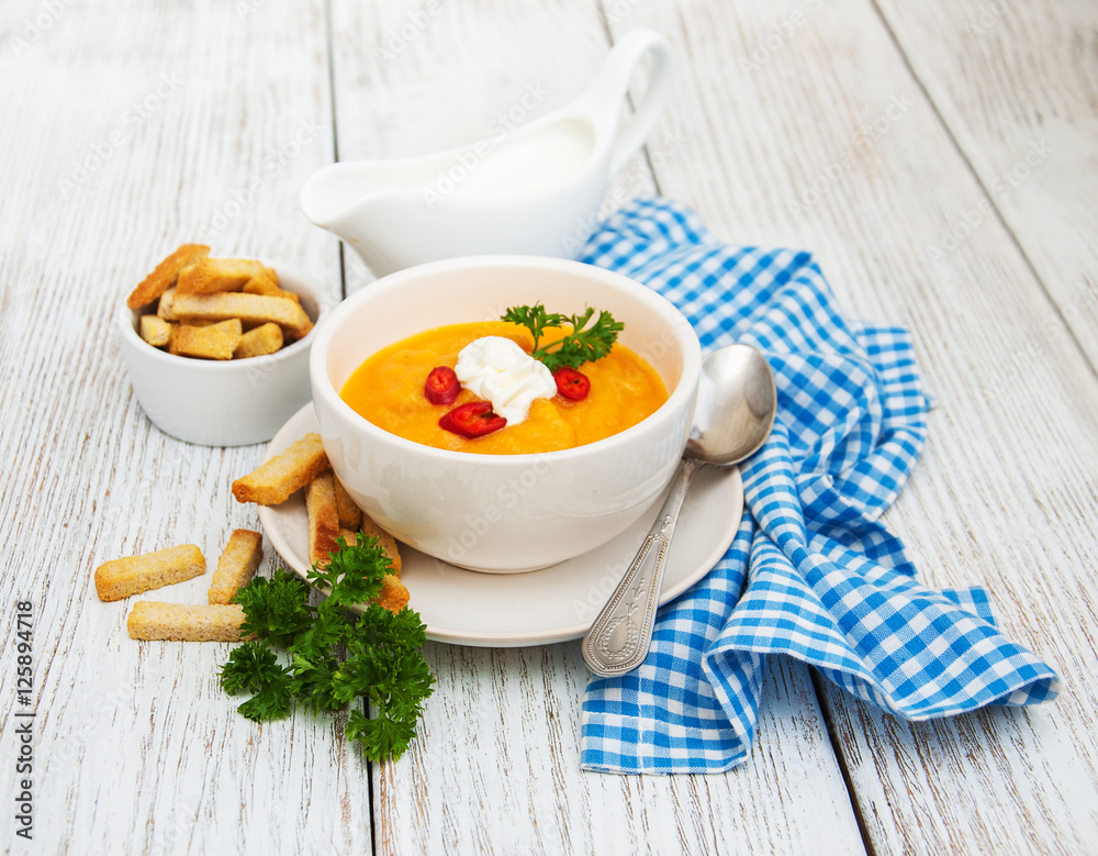 Pumpkin soup with fresh pumpkins