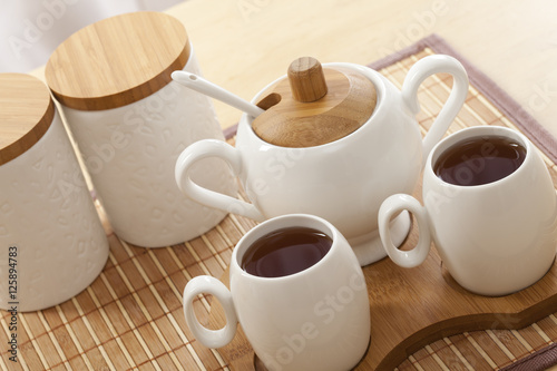 Closeup of a tea set