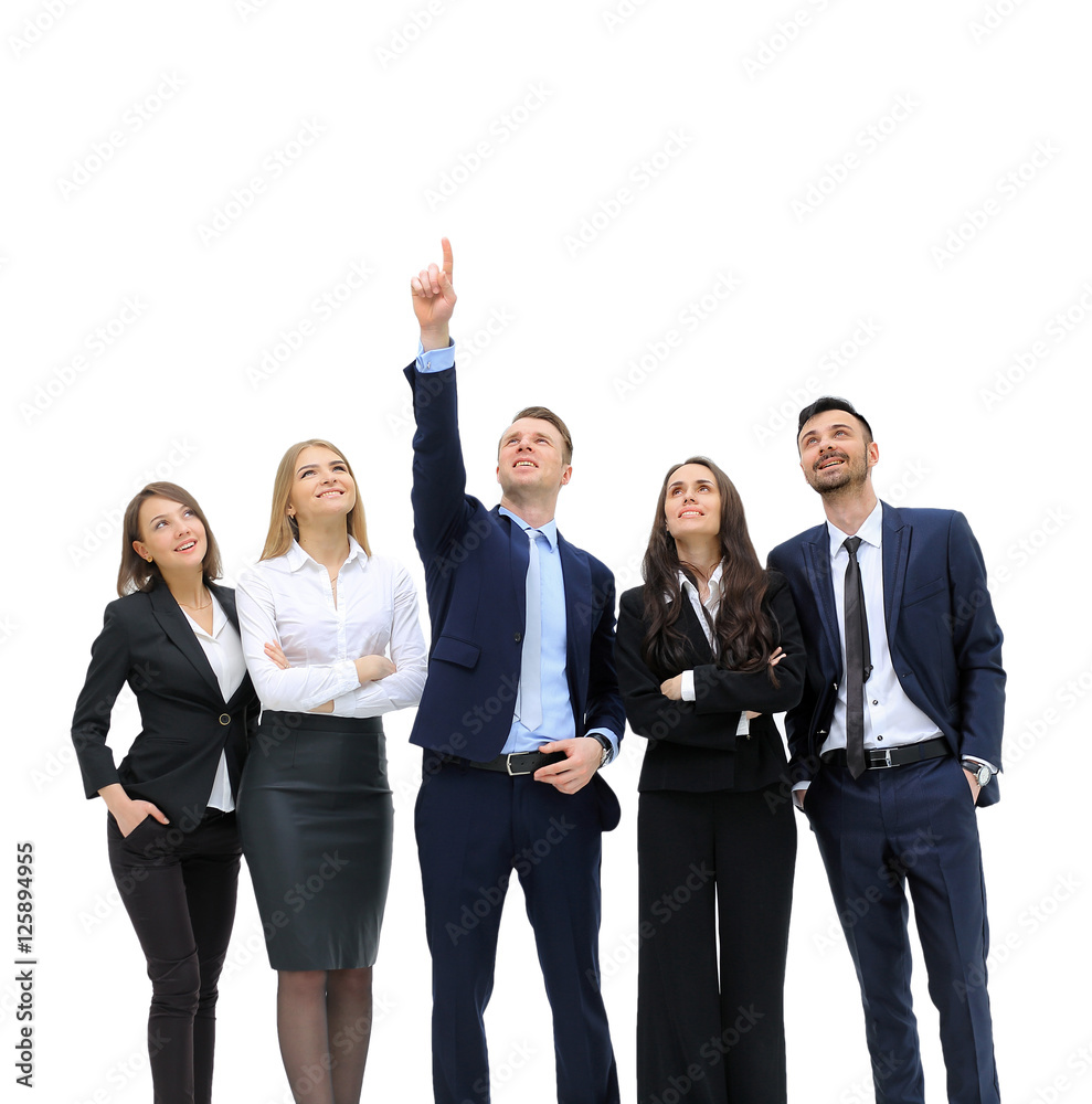 Closeup portrait of many men and women smiling and looking upwards Closeup portrait of many men and women smiling and looking upwards