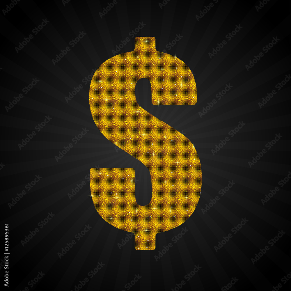 Gold Golden Sequin Dollar USD. Money Label. Gold Golden Sequin Dollar USD. Money Label.