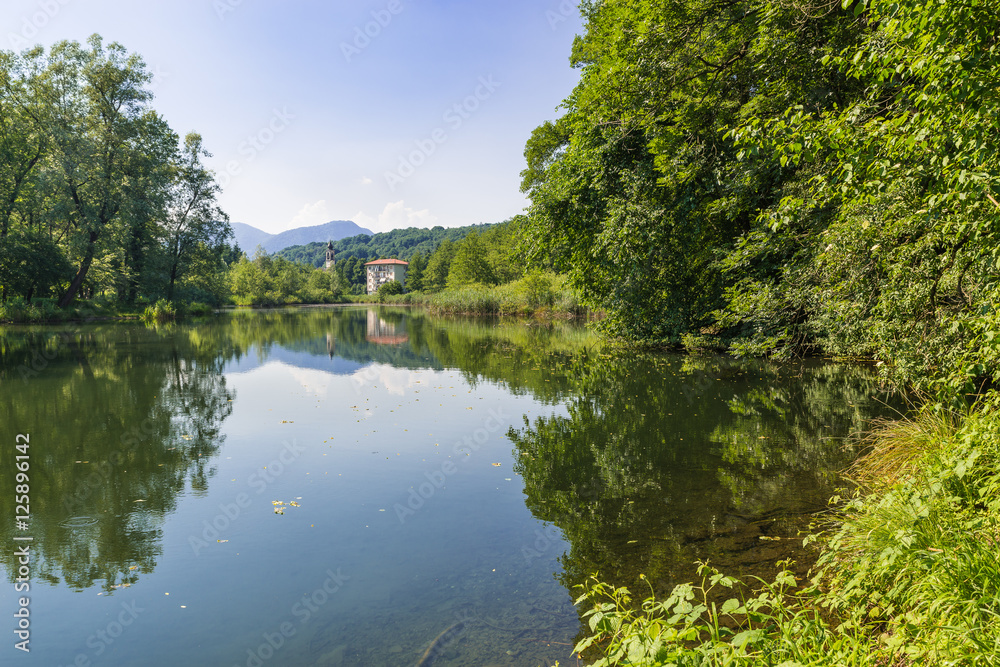 Lake Brinzio, val Rasa, province of Varese, Italy. The lake is located in the Regional Park Campo dei Fiori and is a oriented nature reserve Lake Brinzio, val Rasa, province of Varese, Italy. The lake is located in the Regional Park Campo dei Fiori and is a oriented nature reserve