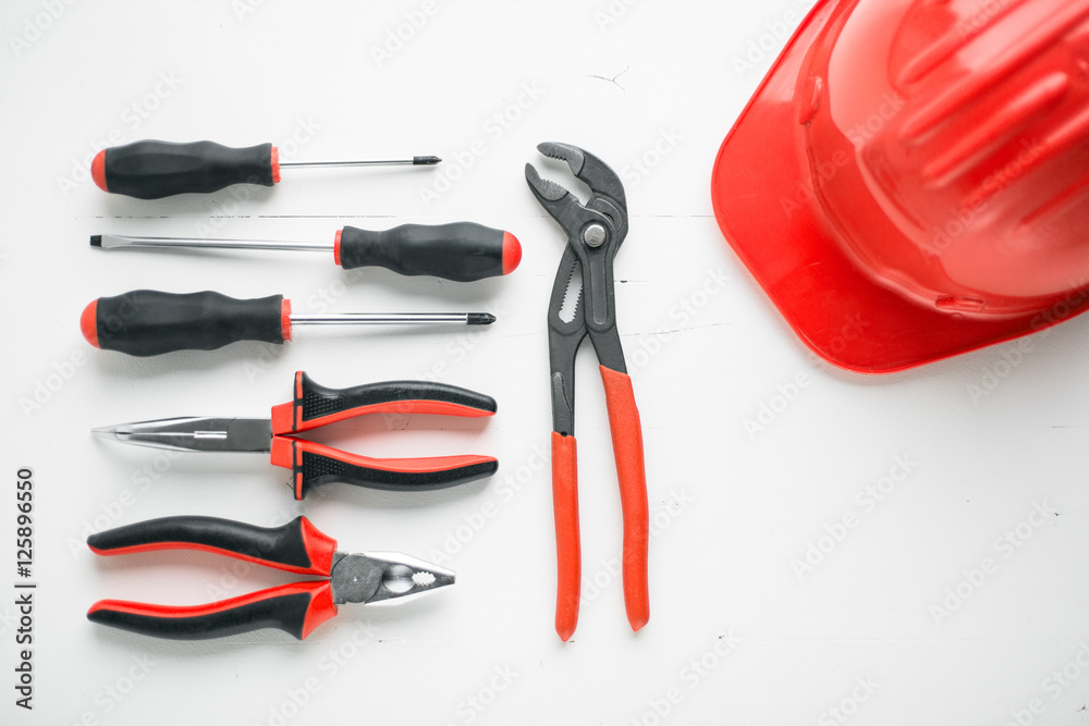 Hand tools and safety helmet Hand tools and safety helmet