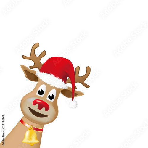 Reindeer  with red nose and a red Christmas hat
