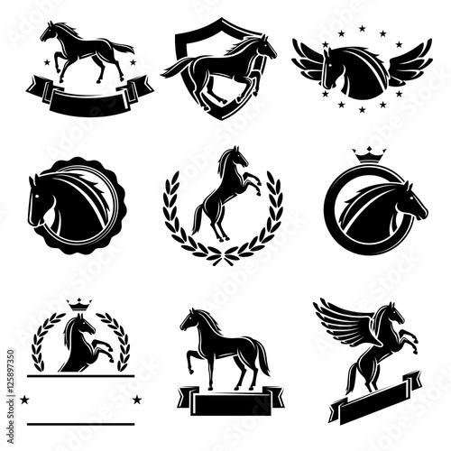 Horse labels and elements set. Vector
