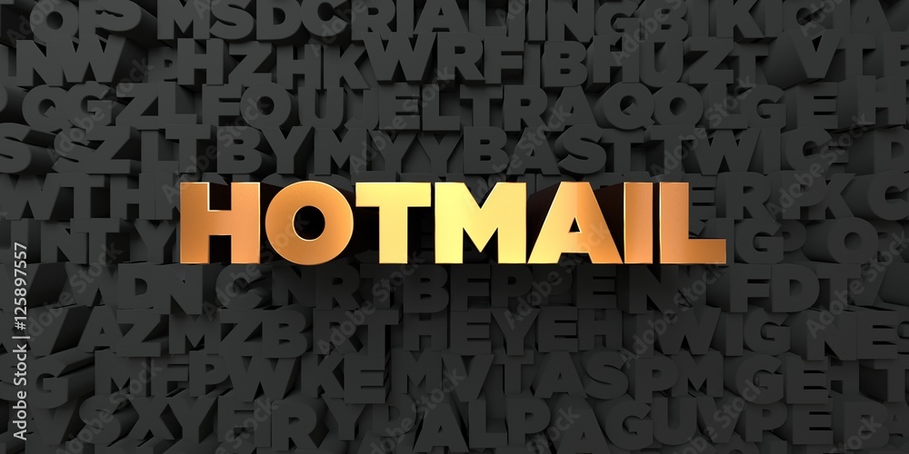 Hotmail Gold text on black background 3D rendered royalty free