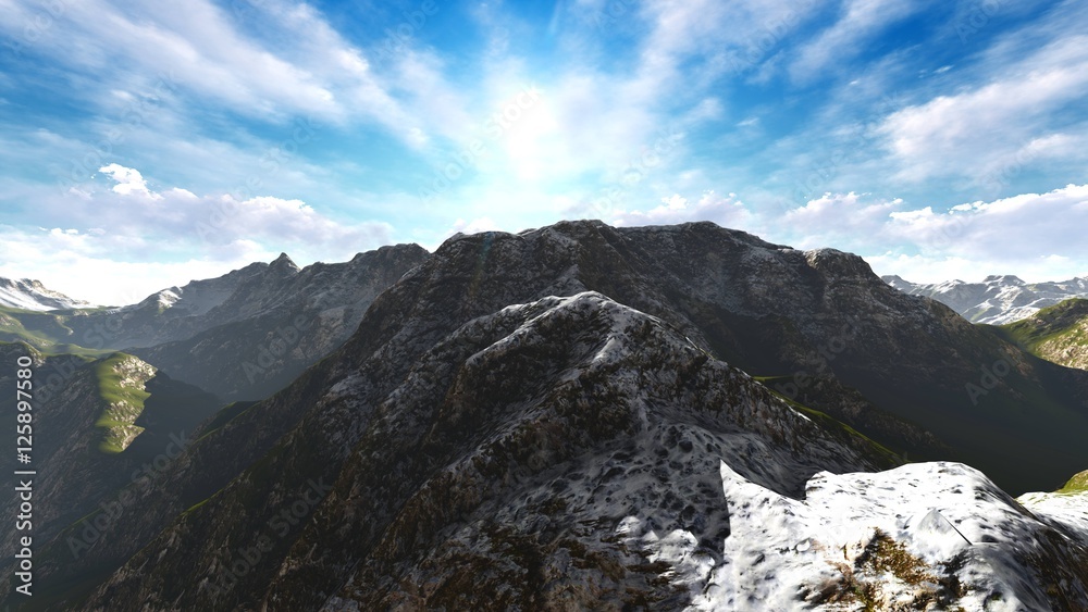 Idyllic summer landscape in the Alps 3d rendering Idyllic summer landscape in the Alps 3d rendering