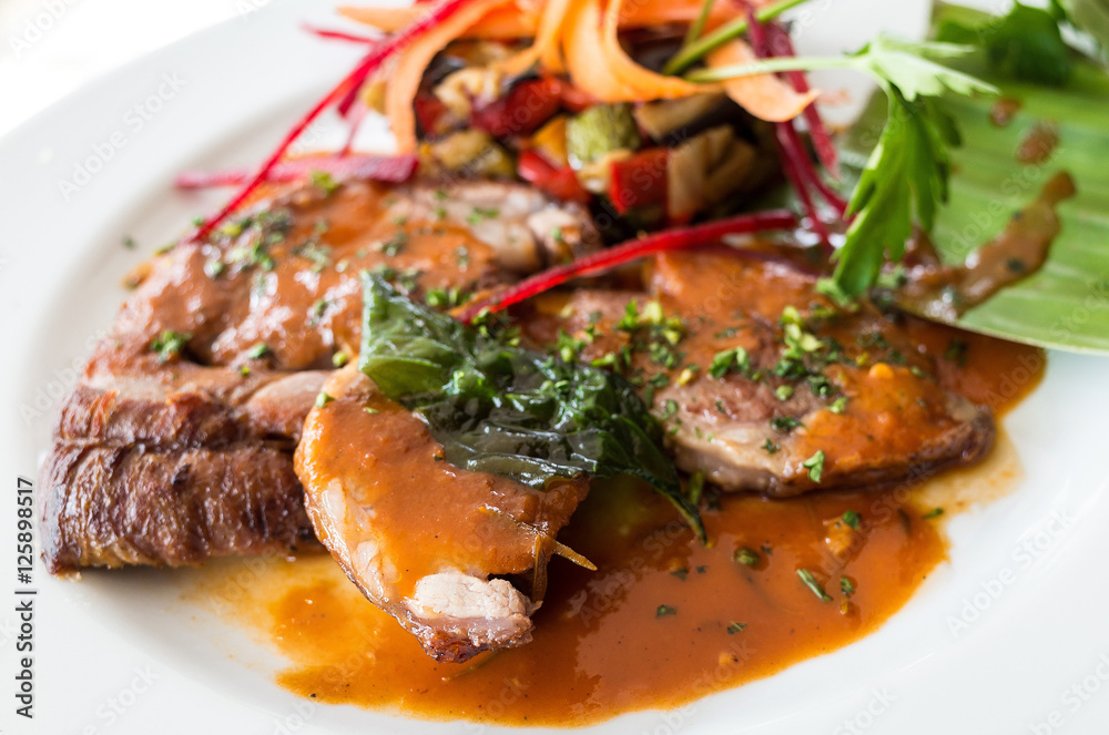 Fresh chicken steak with tomatoes