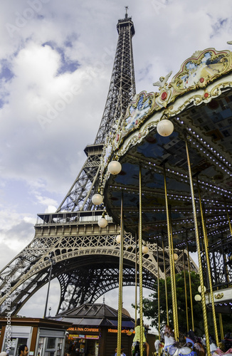 Paris Eiffel Tower with Ferris Wheel 